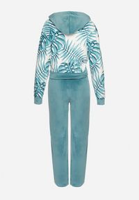 Born2be - Miętowy Welurowy Komplet Dresowy Bluza z Florystycznym Printem i Szerokie Spodnie Taniussa. Kolor: miętowy. Materiał: welur, dresówka. Wzór: nadruk #3
