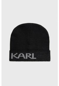 Karl Lagerfeld Czapka kolor czarny z cienkiej dzianiny z domieszką wełny. Kolor: czarny. Materiał: dzianina, wełna
