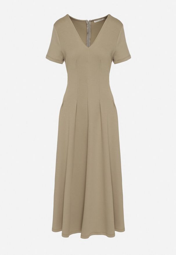 Born2be - Zielona Taliowana Sukienka z Bawełną Zeraviae. Okazja: na co dzień. Kolor: zielony. Materiał: bawełna. Typ sukienki: sportowe, proste. Styl: casual, klasyczny, sportowy