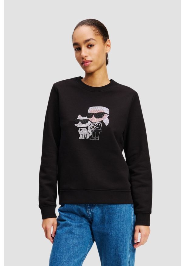 Karl Lagerfeld - KARL LAGERFELD Czarna bluza z cyrkoniami Ikon Rs Duo. Kolor: czarny