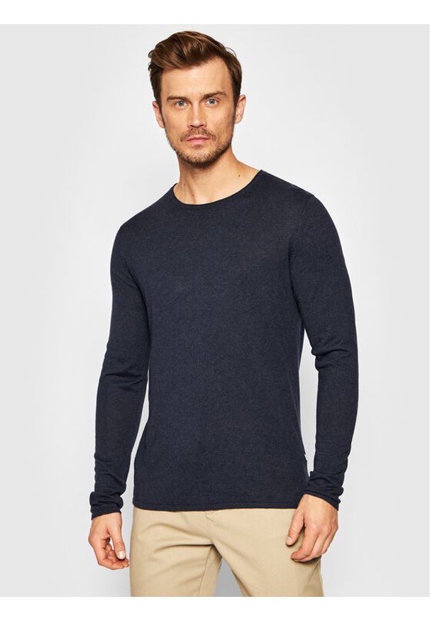 Selected Homme Sweter Rome 16079774 Granatowy Regular Fit. Kolor: niebieski. Materiał: bawełna