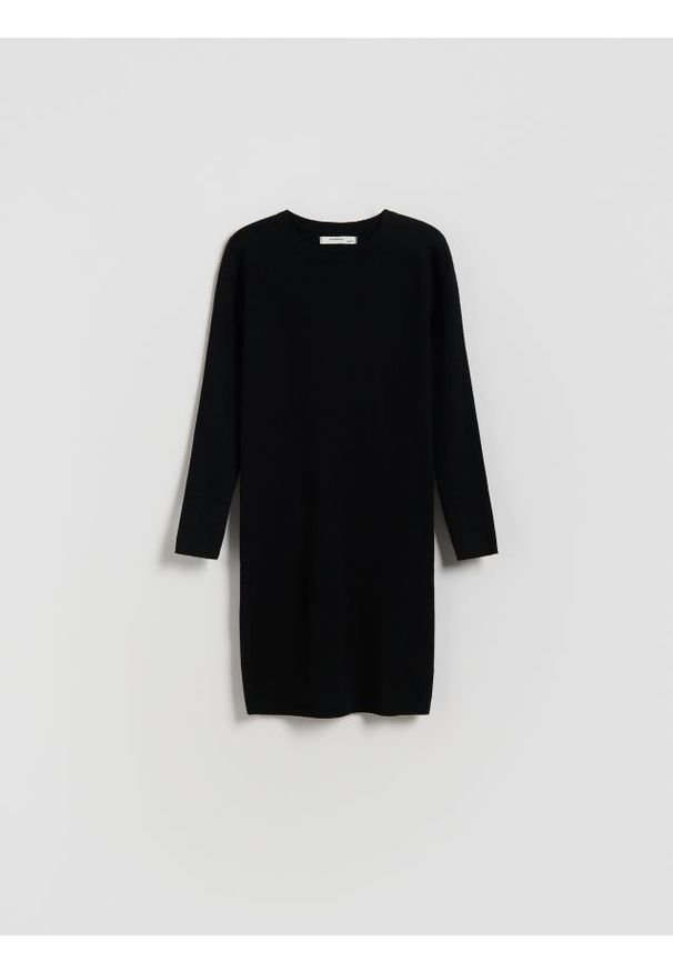 Reserved - Dzianinowa sukienka z wiskozą - czarny. Kolor: czarny. Materiał: wiskoza, dzianina