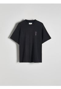 Reserved - T-shirt oversize z nadrukiem - czarny. Kolor: czarny. Materiał: bawełna, dzianina. Wzór: nadruk