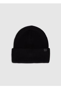 4f - 4F Czapka beanie z wełną merino uniseks - czarna Uniwersalny. Kolor: czarny. Materiał: wełna. Sezon: zima. Styl: casual, klasyczny #1