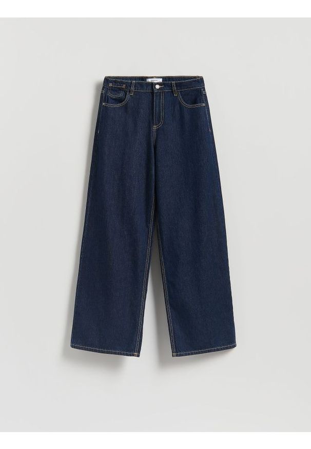 Reserved - Jeansy wide leg - granatowy. Kolor: niebieski