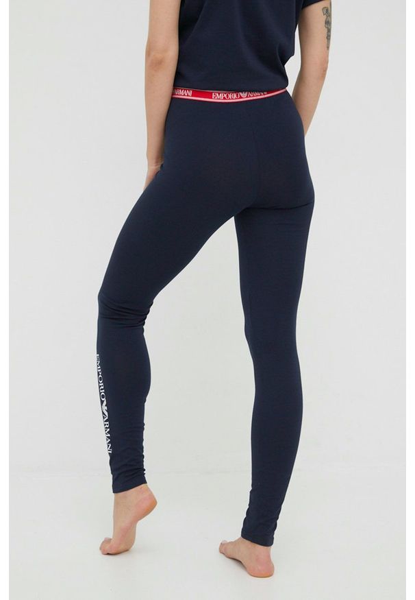 Emporio Armani Underwear legginsy damskie kolor granatowy z nadrukiem. Kolor: niebieski. Wzór: nadruk