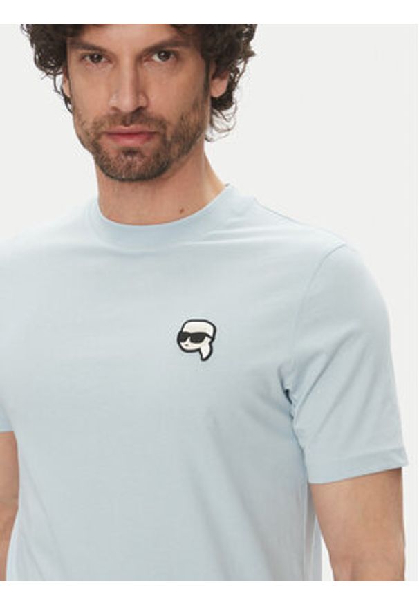 Karl Lagerfeld - KARL LAGERFELD T-Shirt 755710 552224 Błękitny Regular Fit. Typ kołnierza: dekolt w karo. Kolor: niebieski. Materiał: bawełna