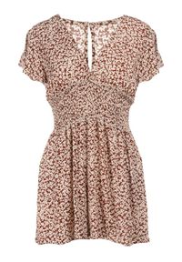 Born2be - Beżowo-Bordowy Kombinezon Aedinna. Kolor: beżowy. Materiał: wiskoza, jeans, tkanina. Długość rękawa: krótki rękaw. Długość: krótkie. Wzór: kwiaty #2