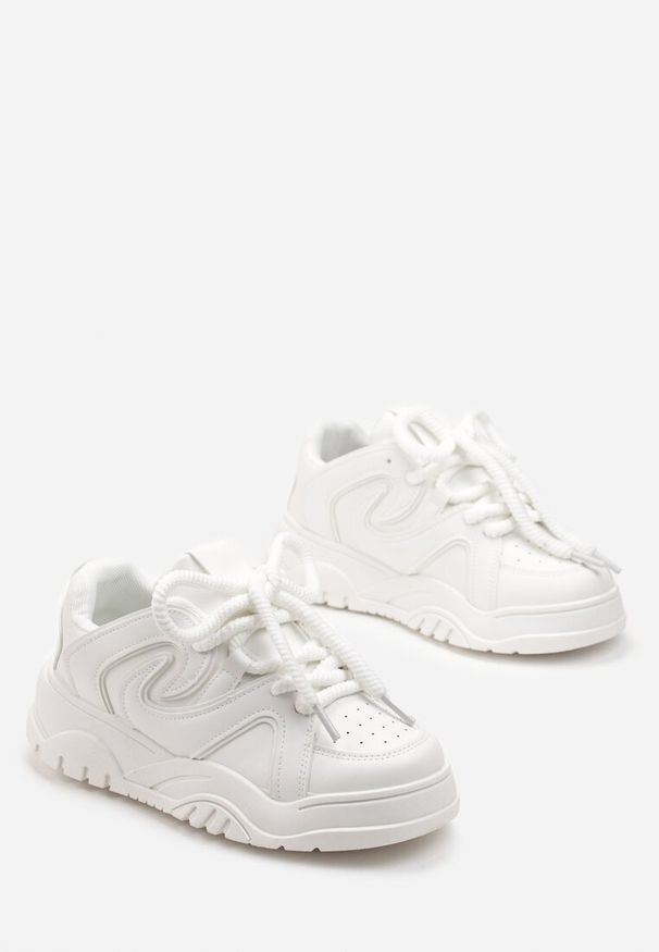 Renee - Białe Sneakersy na Platformie z Grubymi Sznurówkami Imyria. Kolor: biały. Obcas: na platformie