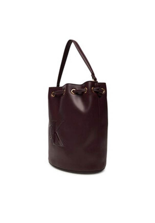 Calvin Klein Torebka Bold Ck Large Bucket Bag LV04F3232G Bordowy. Kolor: czerwony. Materiał: skórzane