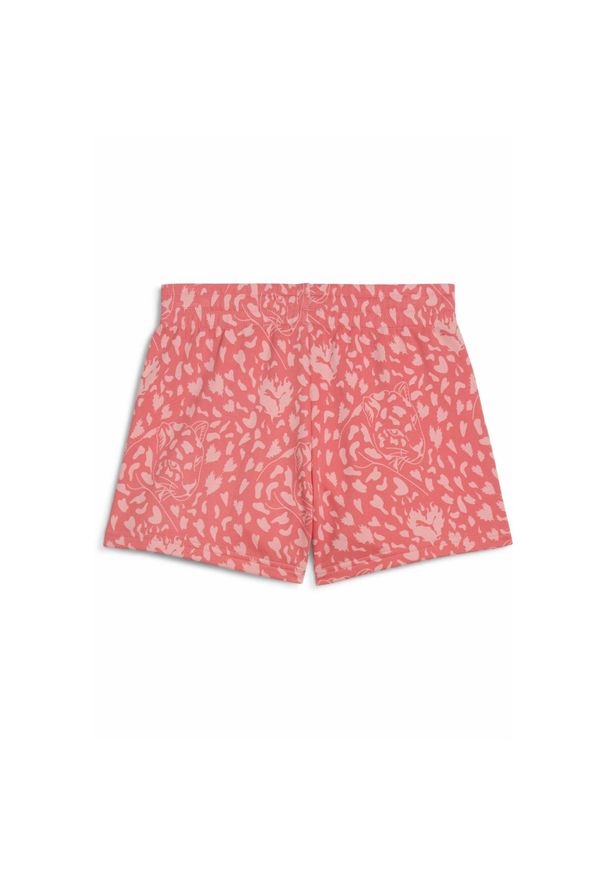 Puma - Młodzieżowe szorty Flaming Love z wysokim stanem PUMA Peach Frost Red. Stan: podwyższony. Kolor: czerwony. Wzór: nadruk