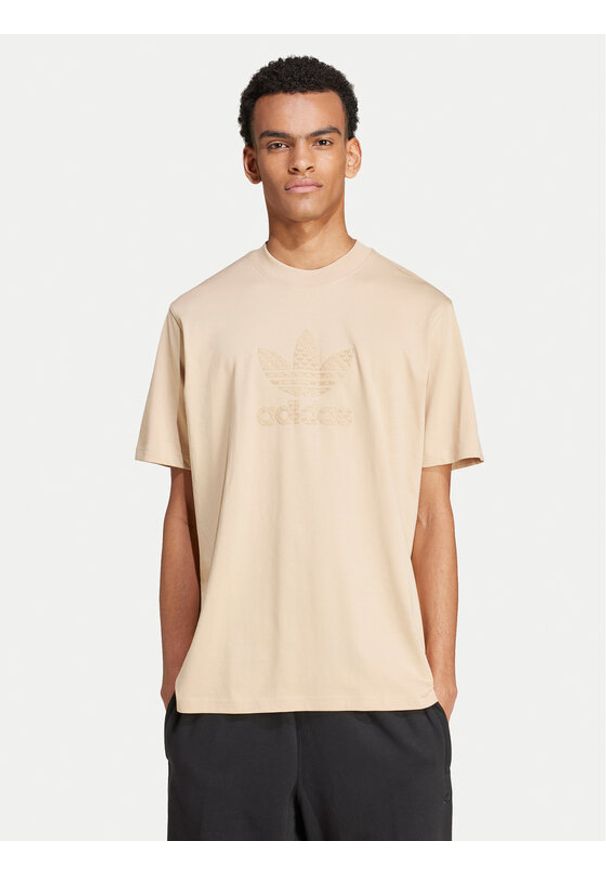 Adidas - adidas T-Shirt Mono IX6747 Beżowy Regular Fit. Kolor: beżowy. Materiał: bawełna