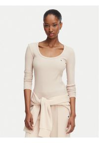 Guess Bluzka V4BP07 K8RT2 Beżowy Slim Fit. Kolor: beżowy. Materiał: wiskoza #1