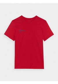 4f - T-shirt z nadrukiem męski - czerwony. Okazja: na co dzień. Kolor: czerwony. Materiał: dzianina, jersey, bawełna. Długość rękawa: krótki rękaw. Długość: krótkie. Wzór: nadruk. Styl: sportowy, casual