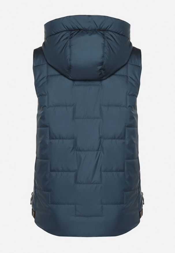 Born2be - Niebieska Pikowana Kamizelka z Kapturem i Sznurkami Imvila. Okazja: na co dzień. Typ kołnierza: kaptur. Kolor: niebieski. Materiał: jeans. Wzór: aplikacja. Styl: klasyczny, casual, elegancki