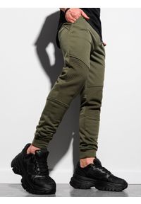 Ombre Clothing - Spodnie męskie dresowe P954 - ciemnooliwkowe - XXL. Kolor: szary. Materiał: dresówka. Wzór: gładki #3