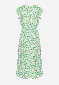 Born2be - Zielona Bawełniana Sukienka w Kwiatki o Rozkloszowanym Kroju z Gumką Alanilia. Okazja: na co dzień. Typ kołnierza: dekolt w kształcie V. Kolor: zielony. Wzór: kwiaty. Typ sukienki: rozkloszowane. Materiał: bawełna. Długość rękawa: krótki rękaw. Sezon: wiosna, lato. Styl: casual, elegancki #5