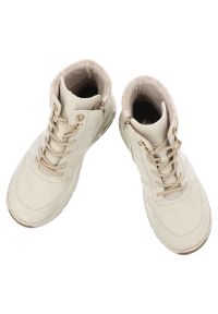 Botki damskie Rieker, antistress na grubej podeszwie ocieplane na suwak i za kostkę, beżowe, 44555-60. Okazja: na co dzień. Wysokość cholewki: za kostkę. Zapięcie: sznurówki. Kolor: beżowy. Materiał: dzianina, jeans. Szerokość cholewki: normalna. Styl: casual, sportowy #7