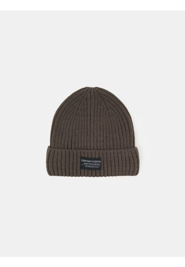 Sinsay - Prążkowana czapka beanie - zielony. Kolor: zielony. Materiał: prążkowany