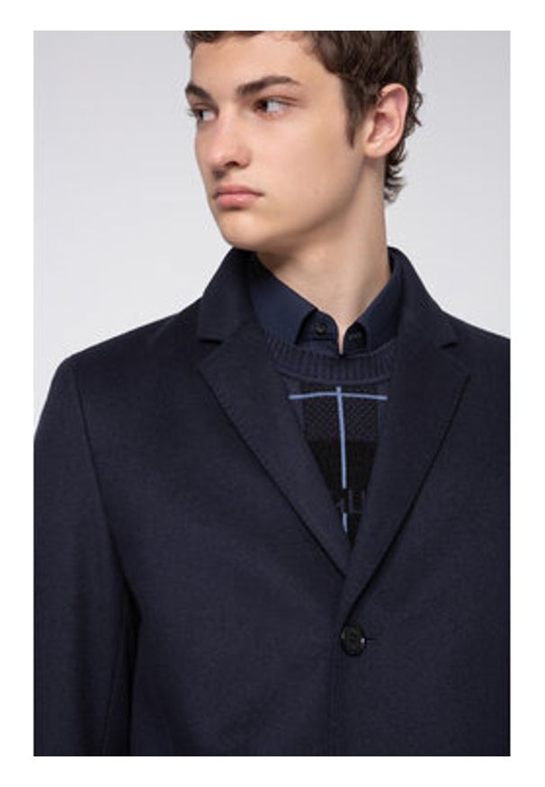 Hugo Płaszcz wełniany Migor2041 50438437 Granatowy Slim Fit. Kolor: niebieski. Materiał: wełna