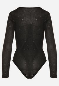 Born2be - Czarne Kopertowe Body z Domieszką Wiskozy Zdobione Brokatem i Cekinami Jaddie. Okazja: na co dzień. Typ kołnierza: dekolt w serek. Kolor: czarny. Materiał: wiskoza. Długość rękawa: długi rękaw. Długość: długie. Wzór: aplikacja. Styl: casual, klasyczny #2