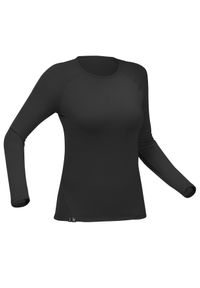 FORCLAZ - Koszulka z długim rękawem damska Forclaz MT500 merino. Kolor: czarny. Materiał: wełna, materiał. Długość rękawa: długi rękaw. Długość: długie