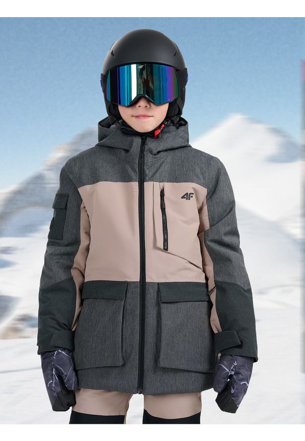 4f - 4F Kurtka snowboardowa membrana 10000 dziecięca - brązowa 164 (13-14 lat). Kolor: brązowy. Materiał: poliester, materiał. Sezon: lato