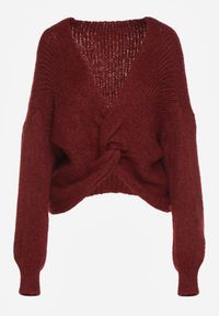 Born2be - Bordowy Sweter Oversize z Domieszką Wełny z Oryginalnym Dekoltem Lawedia. Okazja: na co dzień. Kolor: czerwony. Materiał: wełna. Styl: klasyczny, casual, elegancki #2