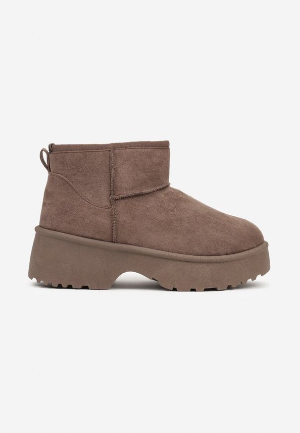 Renee - Brązowe Śniegowce z Imitacji Zamszu o Wsuwanym Fasonie na Platformie Reilessa. Kolor: brązowy. Materiał: zamsz. Obcas: na platformie. Styl: klasyczny