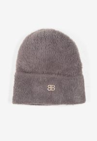 Born2be - Szara Czapka Typu Beanie z Wełną i Wiskozą Ozdobiona Naszywką Borirra. Kolor: szary. Materiał: wełna, wiskoza. Wzór: aplikacja. Styl: klasyczny, casual, elegancki