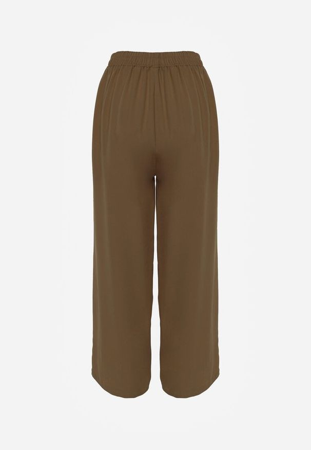 Renee - Brązowe Spodnie z Bawełny Typu Palazzo z Gumką w Talii Fieana. Okazja: na spacer. Kolor: brązowy. Materiał: bawełna