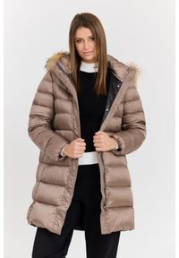 Hetrego - HETREGO Beżowa damska kurtka puchowa Leonie Quilted Woman Jacket With Detached Hood, Rozmiar 38 EU - 42 IT. Okazja: na co dzień. Kolor: beżowy. Materiał: puch. Długość rękawa: długi rękaw. Długość: długie. Styl: casual #9