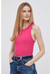 TOMMY HILFIGER - Tommy Hilfiger top damski kolor różowy. Kolor: różowy. Materiał: włókno, dzianina. Długość rękawa: na ramiączkach. Wzór: gładki #1