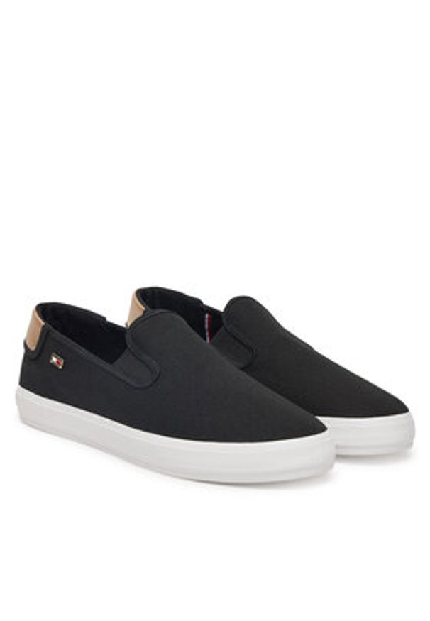 TOMMY HILFIGER - Tommy Hilfiger Tenisówki Vulc Canvas Slip-On Sneaker FW0FW08645 Czarny. Zapięcie: bez zapięcia. Kolor: czarny. Materiał: materiał