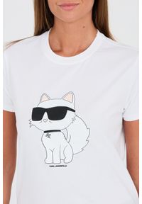 Karl Lagerfeld - KARL LAGERFELD Biały t-shirt z kotem. Kolor: biały. Materiał: bawełna #5