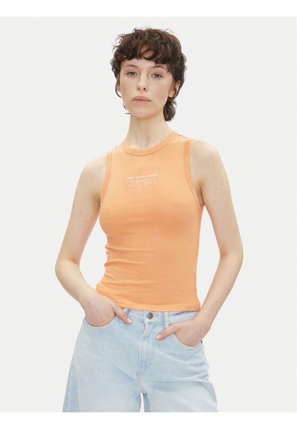 Pepe Jeans Top Viv PL506032 Pomarańczowy Slim Fit. Kolor: pomarańczowy. Materiał: bawełna