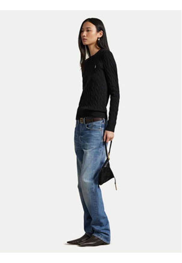 Polo Ralph Lauren Sweter 211971865005 Czarny Slim Fit. Typ kołnierza: polo. Kolor: czarny. Materiał: wełna