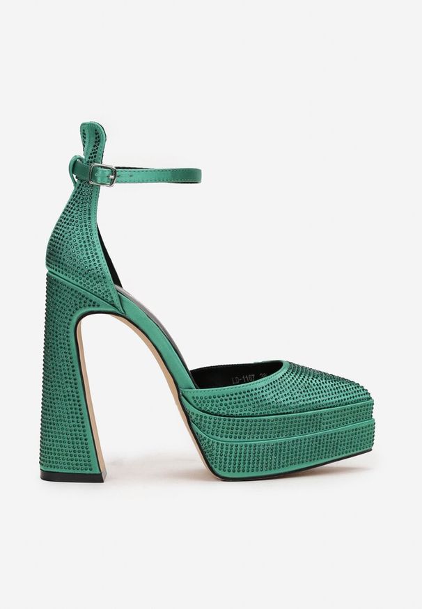 Renee - Zielone Sandały w Cyrkonie na Platformie i Słupku Irmeli. Okazja: na co dzień. Kolor: zielony. Obcas: na platformie. Styl: elegancki, casual. Wysokość obcasa: średni