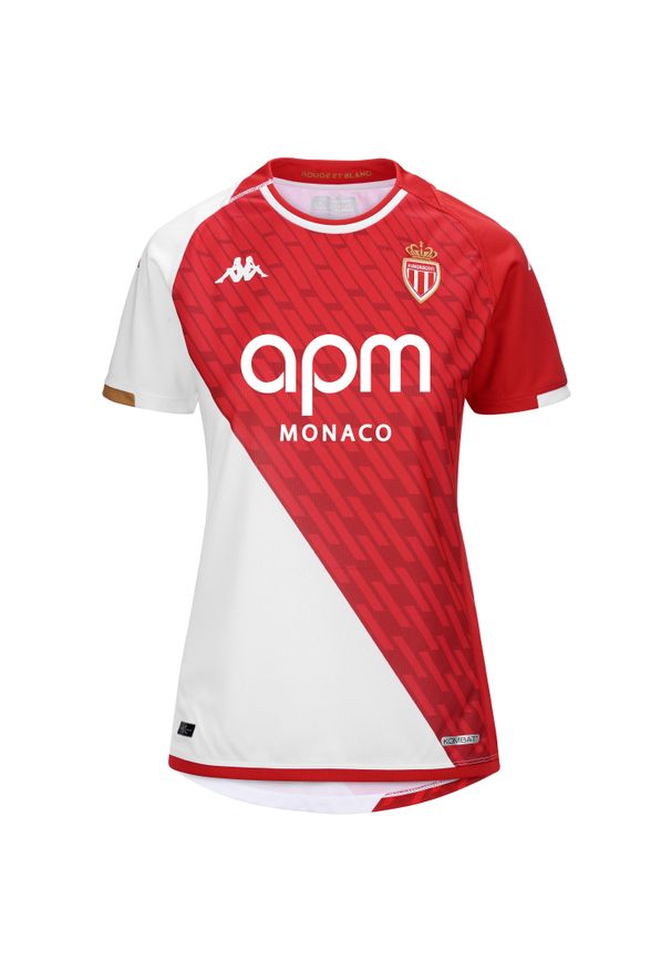 Kappa - Koszulka domowa dla kobiet AS Monaco Kombat 2023/24. Kolor: czerwony, wielokolorowy, biały. Sport: piłka nożna