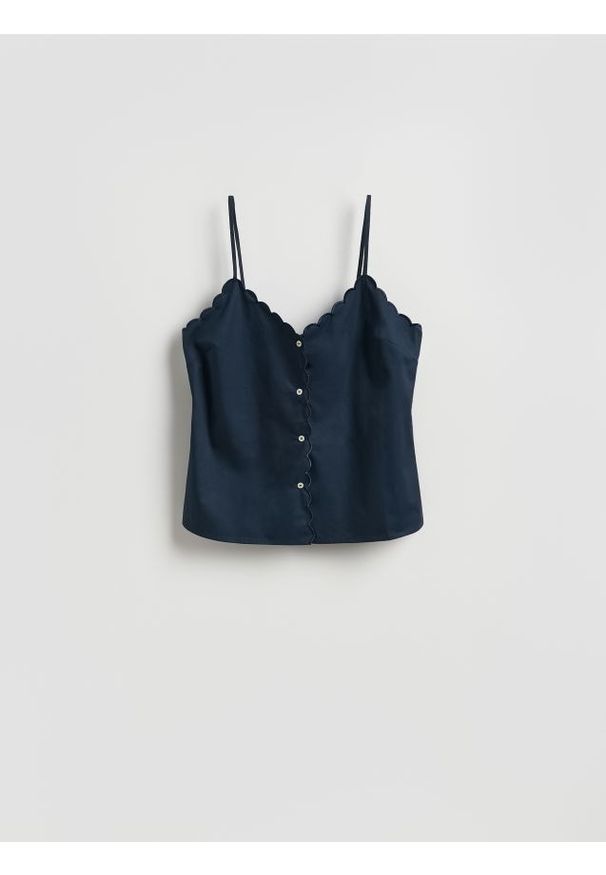 Reserved - Bawełniany top z guzikami - granatowy. Kolor: niebieski. Materiał: bawełna