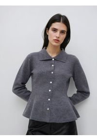 Reserved - Kardigan z kołnierzem - ciemnoszary. Kolor: szary. Materiał: dzianina, wełna #1