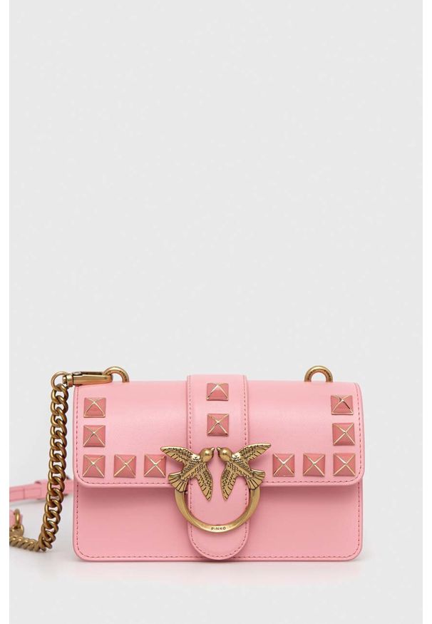 Pinko torebka skórzana kolor różowy. Kolor: różowy. Materiał: skórzane