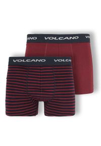 Volcano - Bawełniane bokserki męskie, dwupak, U-BOXER. Kolor: czerwony. Materiał: bawełna. Długość: długie. Wzór: paski, gładki