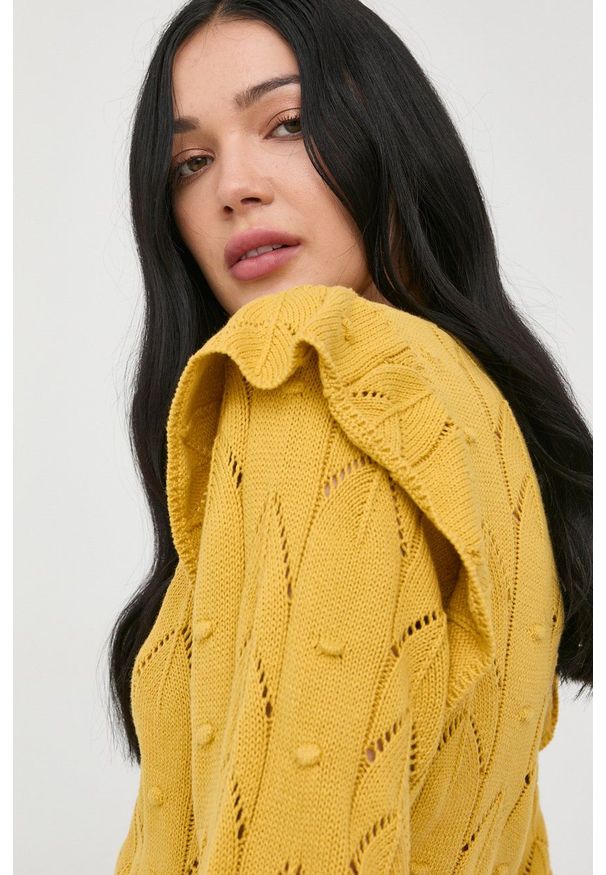 Morgan sweter bawełniany damski kolor żółty lekki. Okazja: na co dzień. Kolor: żółty. Materiał: bawełna. Wzór: gładki. Styl: casual