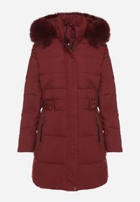 Born2be - Bordowa Zimowa Kurtka z Pikowaniem i Kapturem z Futrem Gisatte. Okazja: do pracy, na co dzień, na spotkanie biznesowe. Kolor: czerwony. Materiał: futro. Sezon: zima. Styl: casual, elegancki, biznesowy #7