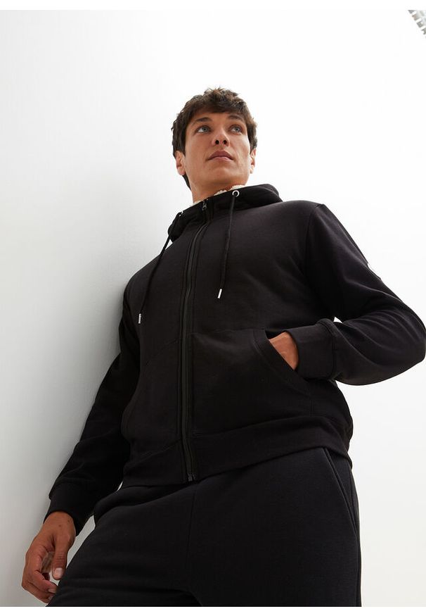 bonprix - Bluza ocieplana na podszewce z polarowego baranka. Typ kołnierza: kaptur. Kolor: czarny. Materiał: polar