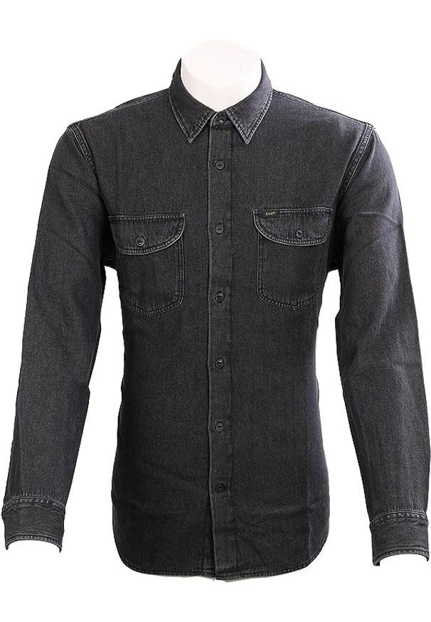 Lee - LEE WORKER SHIRT RELAXED MĘSKA KOSZULA JEANSOWA JEANS WASHED BLACK L68HPAON. Materiał: jeans