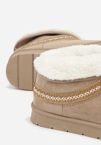 Renee - Ciemnobeżowe Rustykalne Śniegowce z Imitacji Zamszu z Haftem i Futerkiem Zetilda. Kolor: beżowy. Materiał: zamsz, futro. Wzór: haft #3