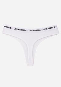 Renee - Białe Majtki Stringi z Bawełną Ozdobione Napisami Amero. Kolor: biały. Materiał: bawełna. Wzór: aplikacja, napisy #3