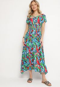 Born2be - Niebieska Bawełniana Sukienka z Abstrakcyjnym Wzorem Emilisse. Okazja: na co dzień. Kolor: niebieski. Materiał: bawełna. Styl: casual, klasyczny #2